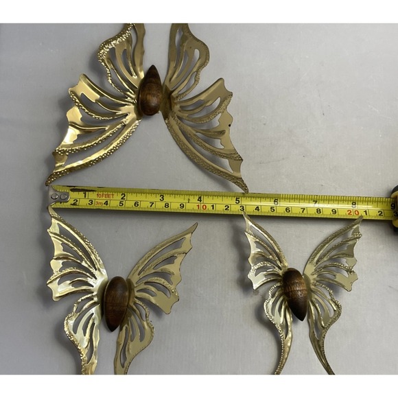 VTG Home Interiors Butterfly Set of 3 Gold & Wood Butterflies Wall Decor HOMCO - Picture 9 of 9